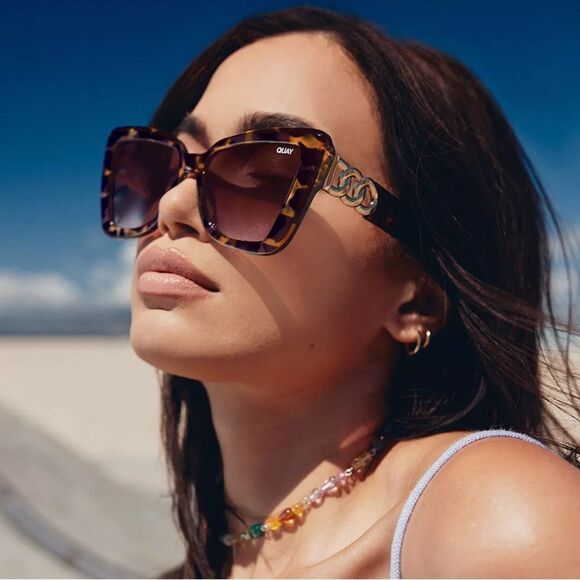 NWT Quay Chain Reaction Tortoiseshell Brown Oversize Cat Eye Sunglasses - Picture 1 of 7